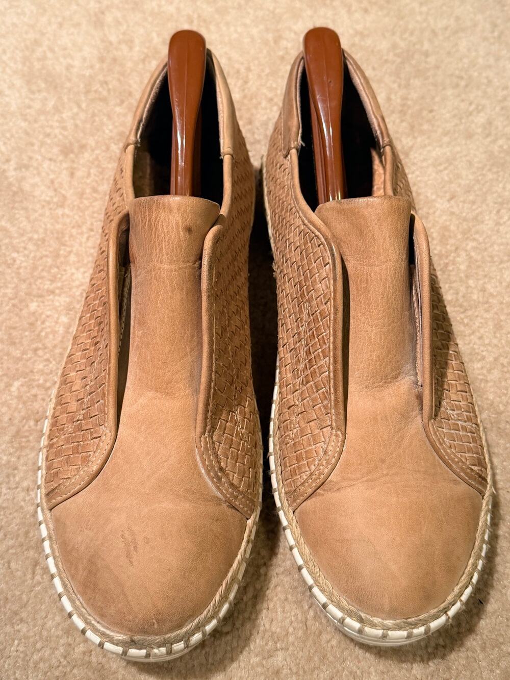 J/SLIDES NYC Tan Woven Leather Platform Slip-On Sneakers Women’s Size 8.5 M
